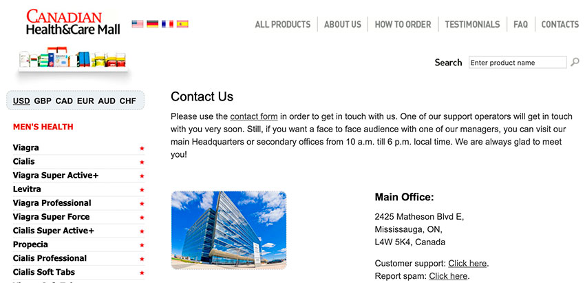 canadian health care mall screenshot